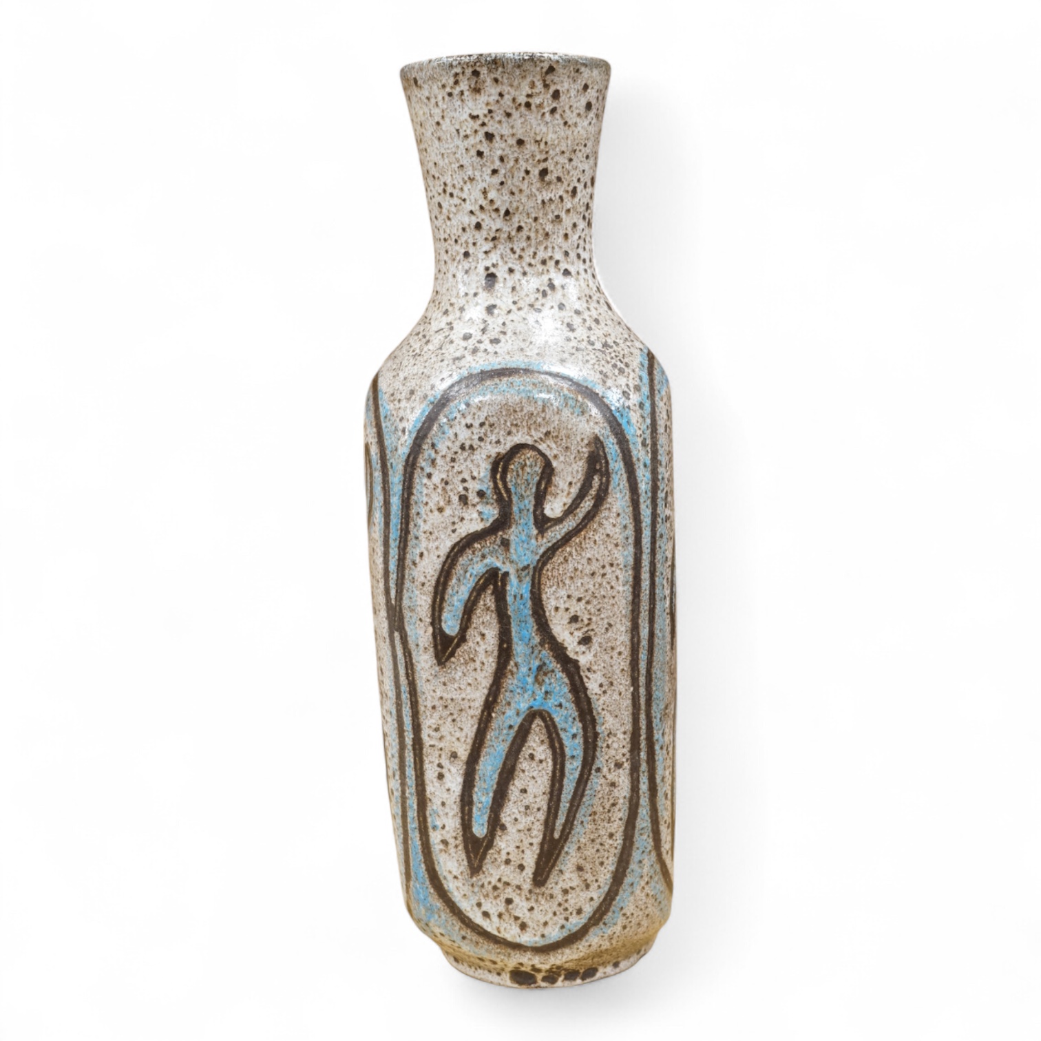 A mid century French Accolay pottery vase decorated with dancing figures, 37.5cm